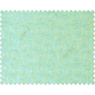 Aqua blue green Self design small embossed continuous scroll on stripe textured base fabric main curtain